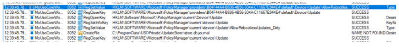the msousocoreworker.exe setting the allowrebootless registry key in the policymanager