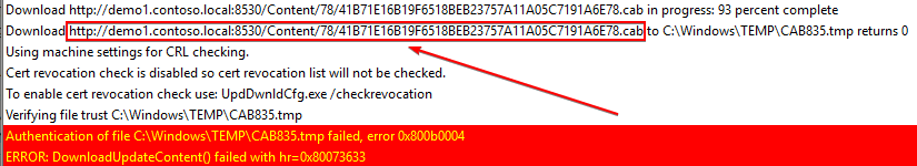 manually download update failing with error 0x800b0004 Error Invalid certificate signature