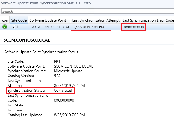 verify software update point sync completed