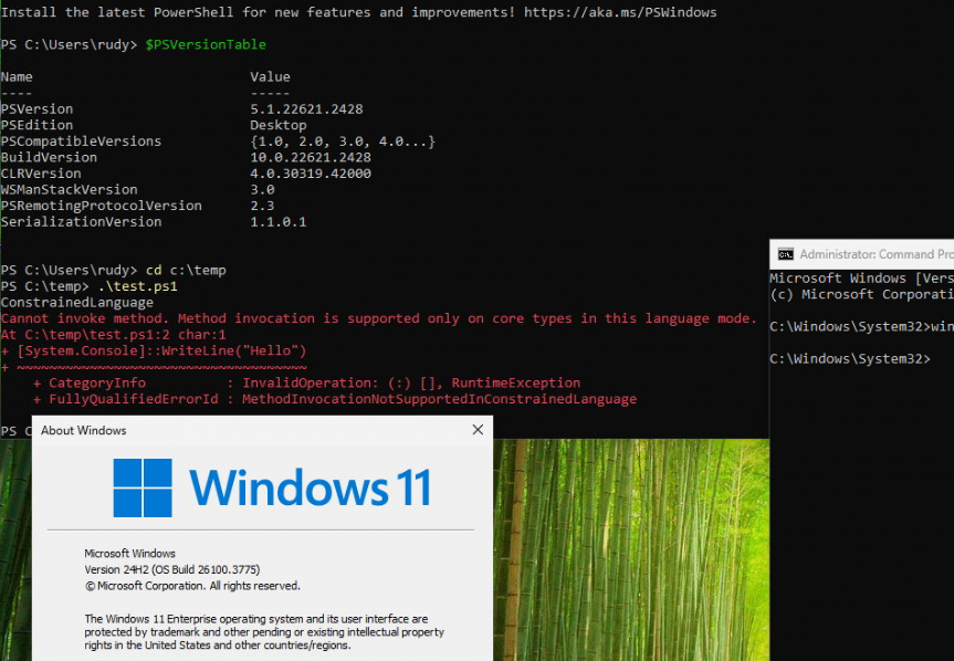 after replacing the system.management.automation.dll  constrained language mode is now active on windows 11 24h2