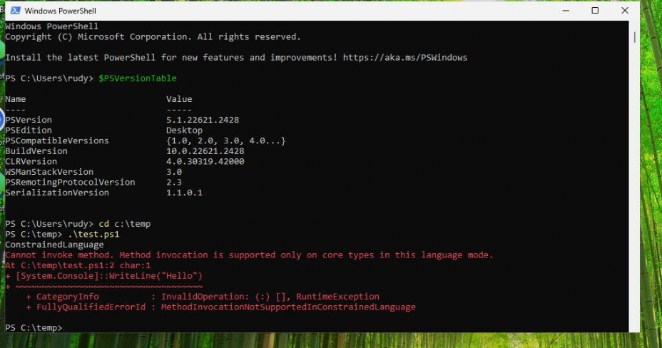 Constrained Language Mode is active when running a powershell script on windows 11 23h2 when applocker is active