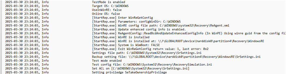 Quick Machine Recovery logs are stored in the setupact.log