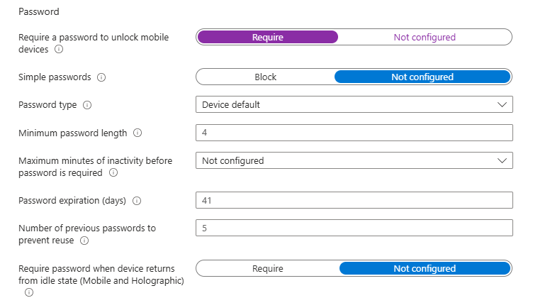the compliance policy contains the password settings could also break the web-sign in