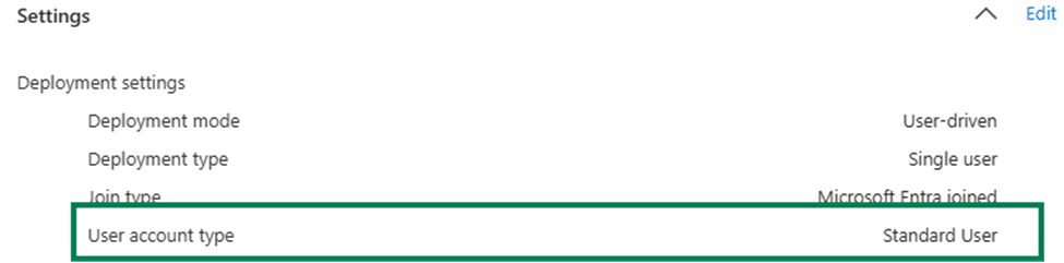 configuring the autopilot device preparation profile to configure the standard user