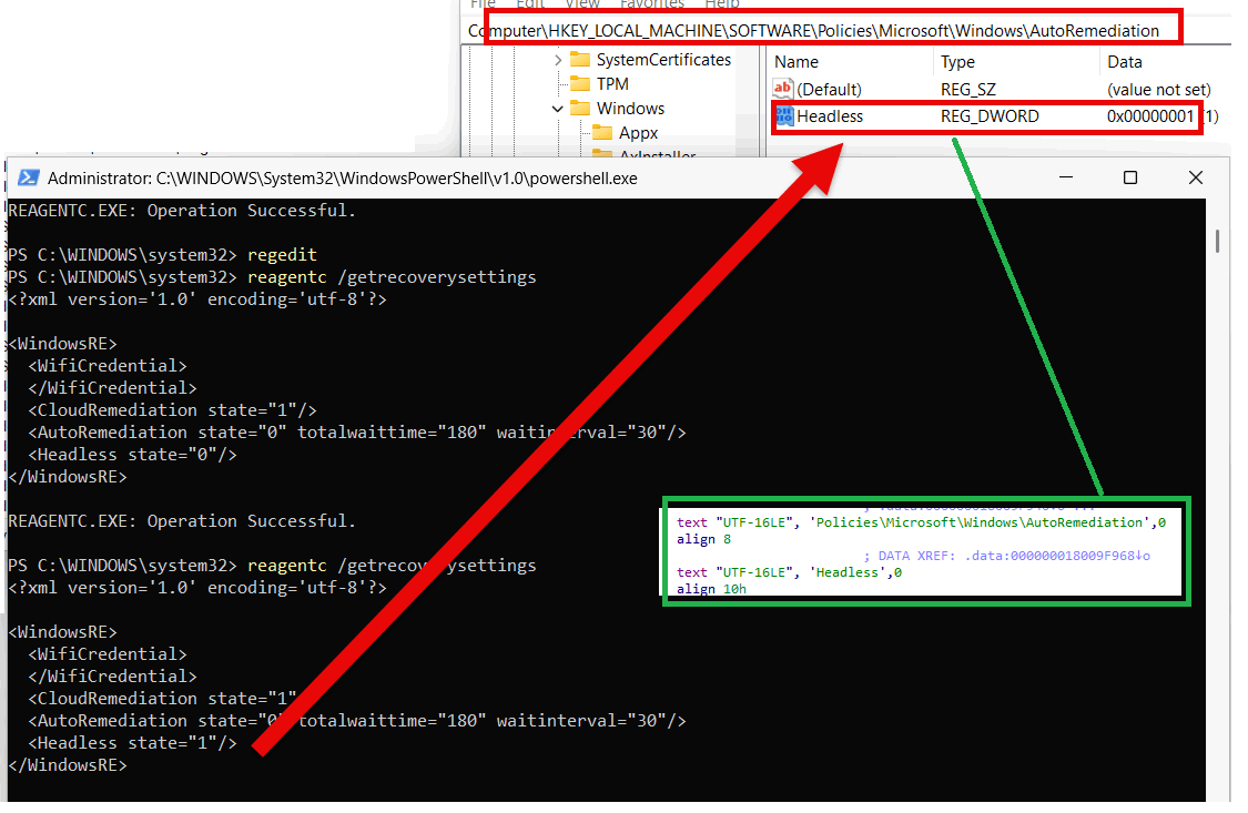 headless settings in the autoremediation registry key