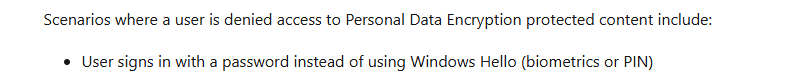 user is denied access to the protected data when signing in with a password