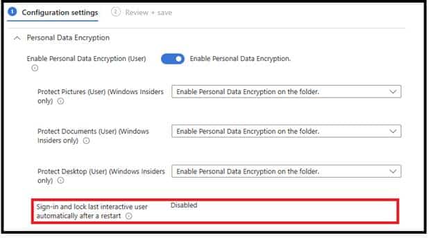 Automatic Restart Sign On mockup added to the personal data encryption setting in endpoint security blade