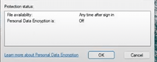 personal data encryption is off