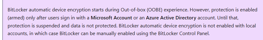 bitlocker automatic device encryption starts during oobe experience