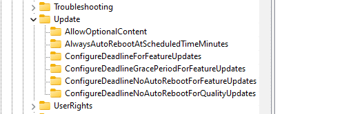  HKLM\SOFTWARE\Microsoft\PolicyManager\default\Update missing all the window update client policy settings