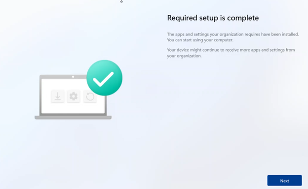 clicking next on the required setup is complete screen didn't respond