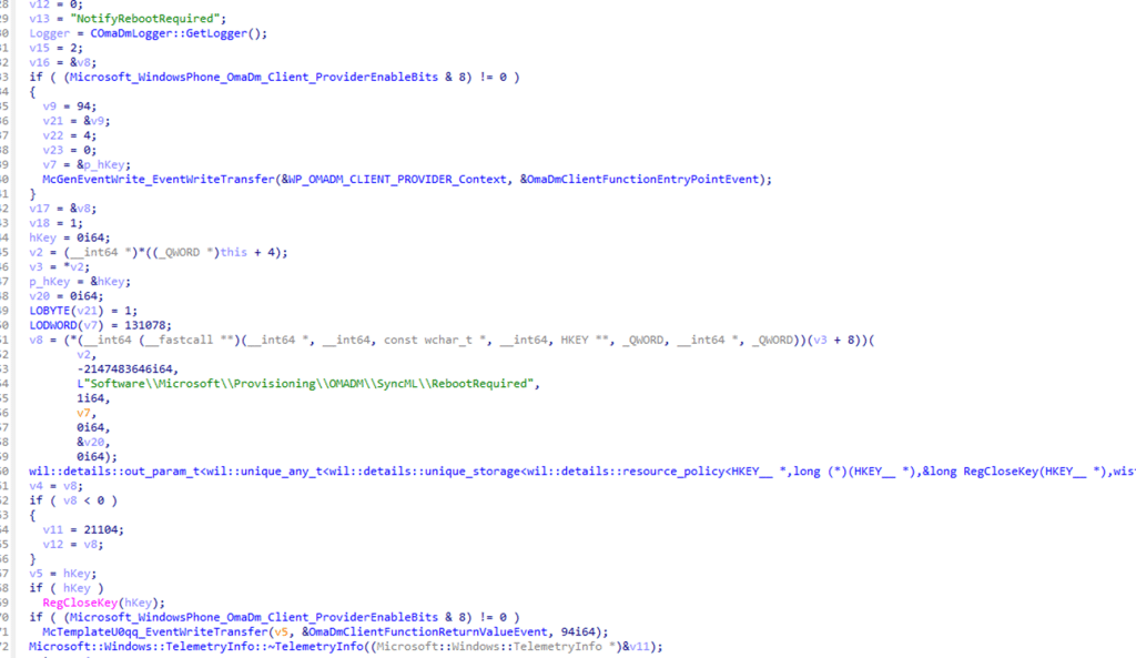 the code showing how autopilot is notified for the reboot required by looking at the rebootrequired key