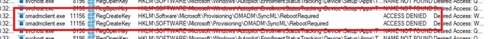omadmclient not able to create the rebootrequired key