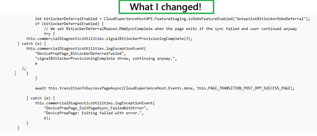 adding a try-catch to the autopilotDevicePreparation-page. vm.js that got the next button working