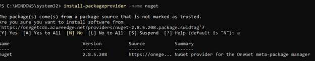 install-packageprovider -name nuget was succesfull and didn't showed me the no match found error