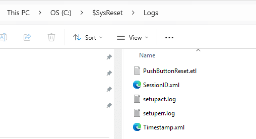 the $sysreset folder will contain the logs when you run into the There was a problem resetting your PC. No changes were made error