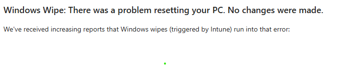 windows wipe: there was a problem resetting your pc. No changes were made
