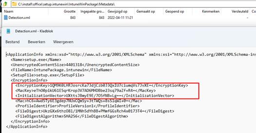 the encryptionkey data which is requried to decrypt the intunewin file