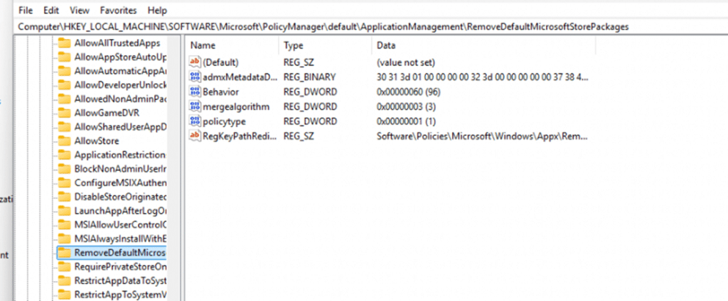 on the device: ./Device/Vendor/MSFT/Policy/Config/ApplicationManagement/RemoveDefaultMicrosoftStorePackages is there which means there should be an intune policy coming 