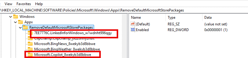 manually adding appx packages to the remove default microsoft store packages policy