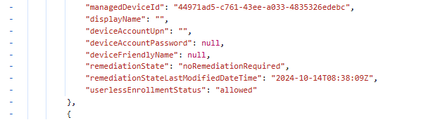 Userless Enrollment Status set to allowed