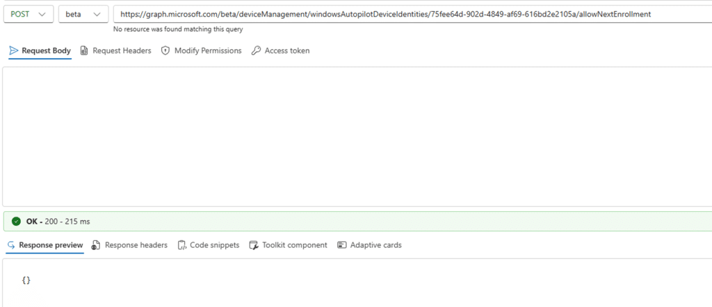 allownextenrollment graph api call changes the 
Userless Enrollment Status to allowed and ublocks the nex autopilot enrollment
