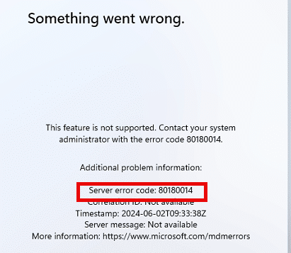 80180014 the feature is not supported