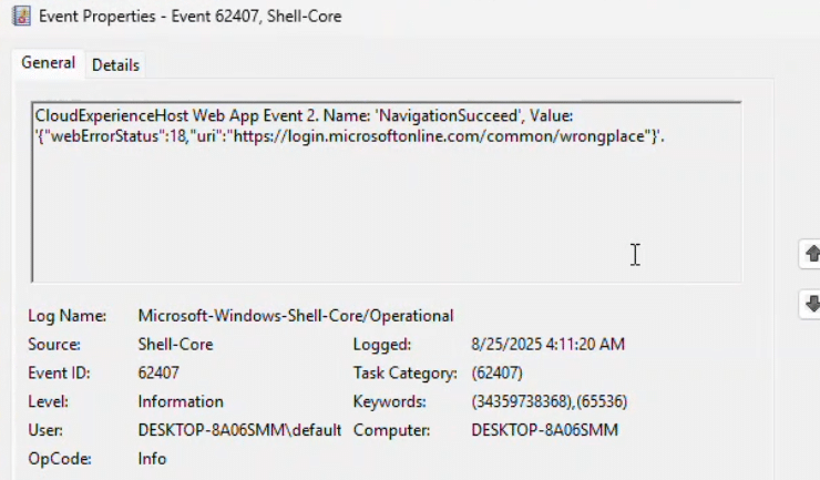 Something went wrong: You've reached an unexpected page error showed when browsing to login.microsoft.online.com/common/wrongplace
