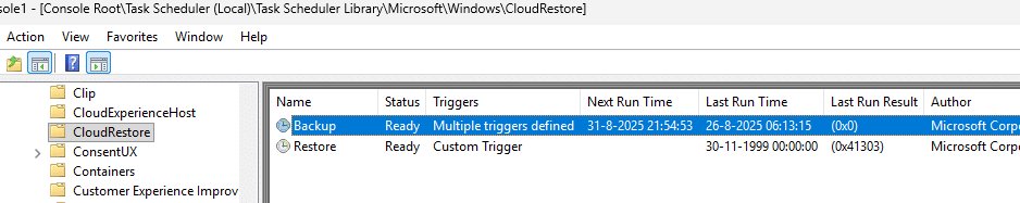 CloudRestore backup and restore tasks