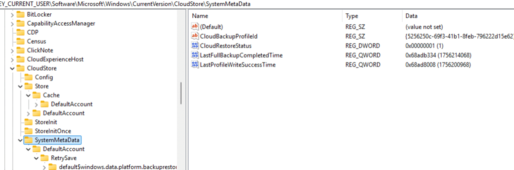 the cloud restore windows backup lastfullbackupcompletedtime