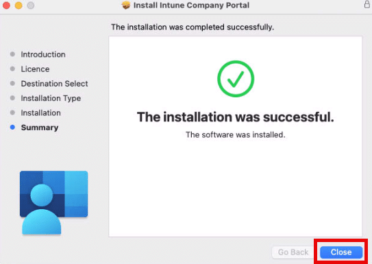Click close to exit the installation wizard