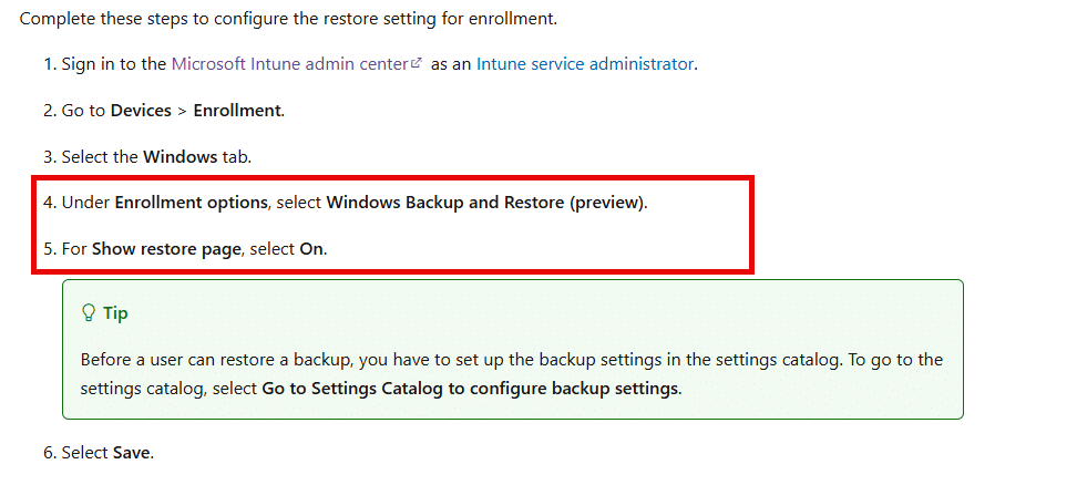 Windows Backup and Restore to enable the restore screen