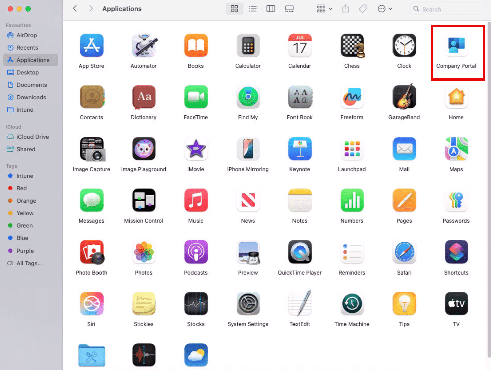 Open the Company Portal app from Fincder > Applications