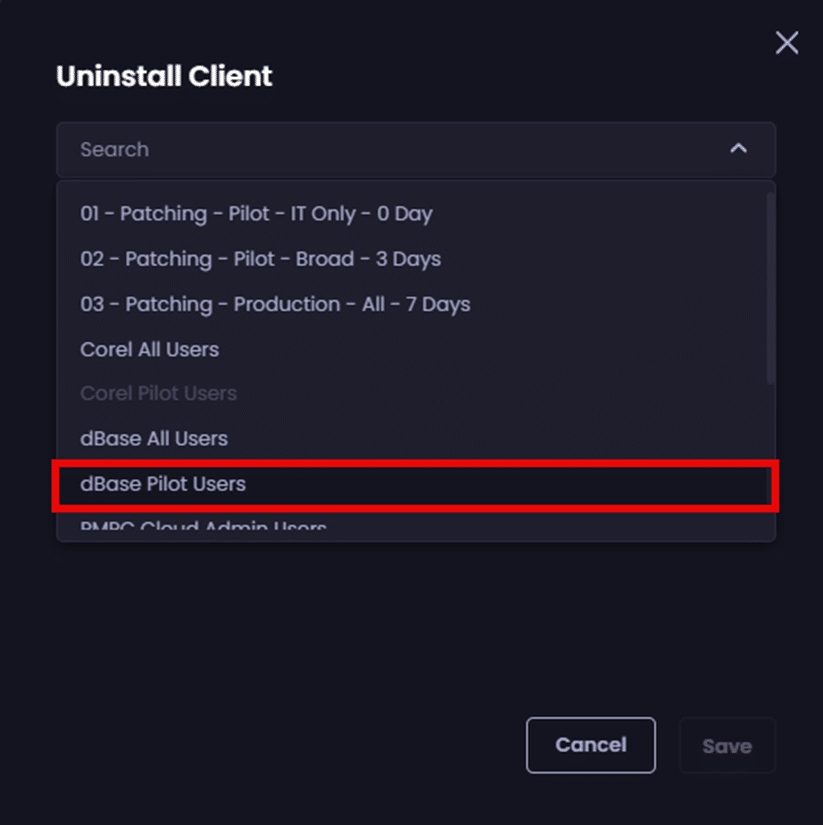 Clicking the relevant "Uninstall Client" button