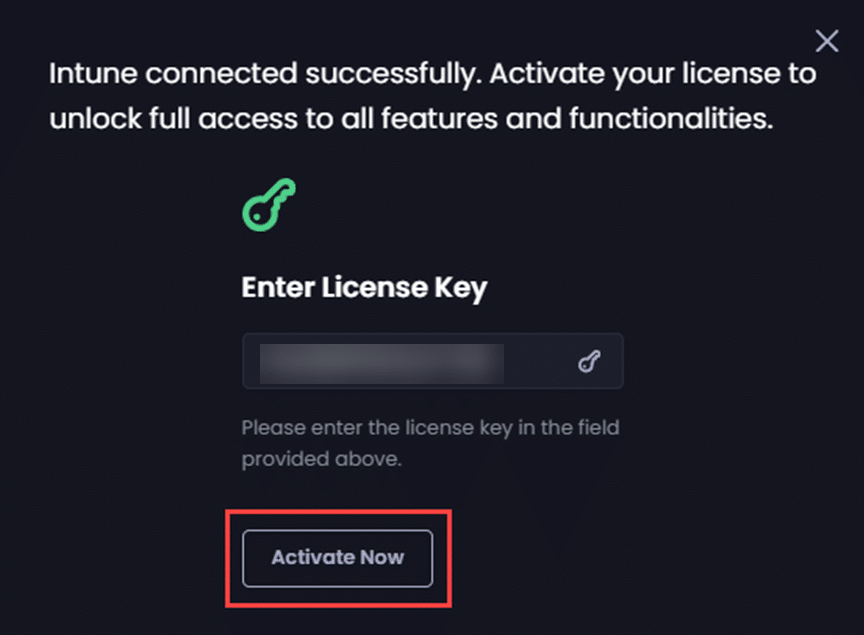 Entering the license key and clicking "Activate Now"