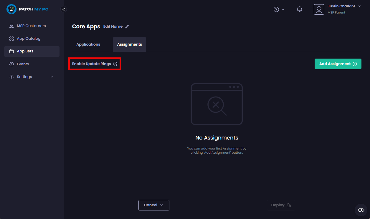 Clicking "Enable Update Rings"