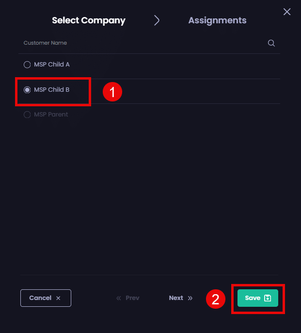 Selecting the relevant company to assign this deployment to.