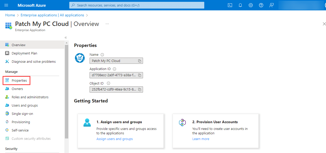 Overview page of the Patch My PC Cloud app in the Azure Portal