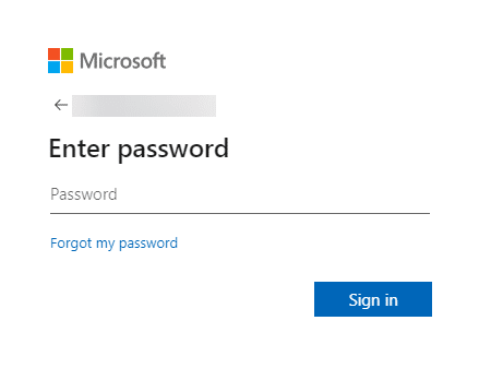 Microsoft "Enter password" screen