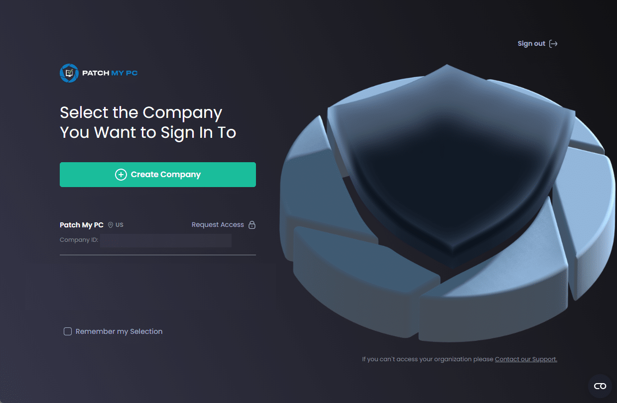 "Select the Company You Want to Sign In To" screen