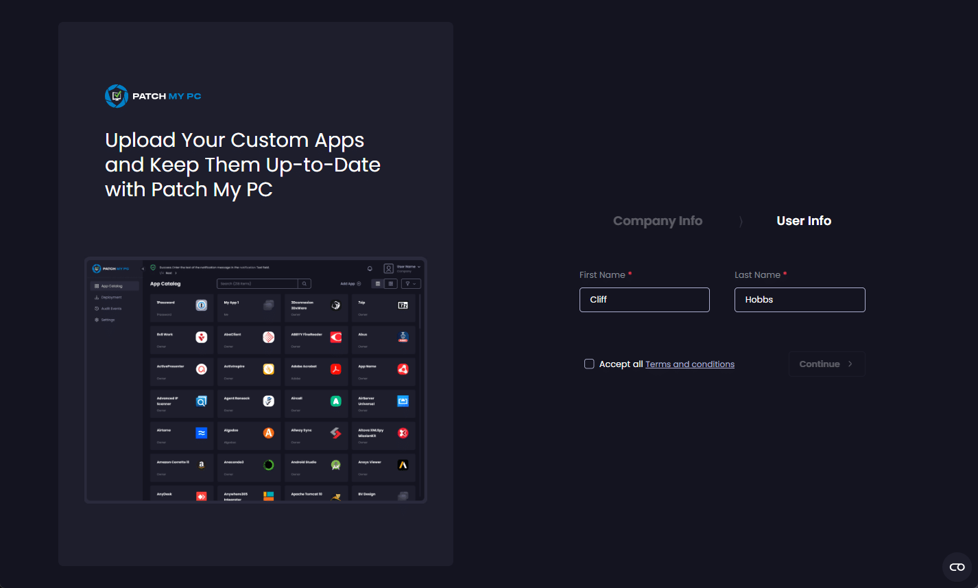 Verify their name on the "User info" screen