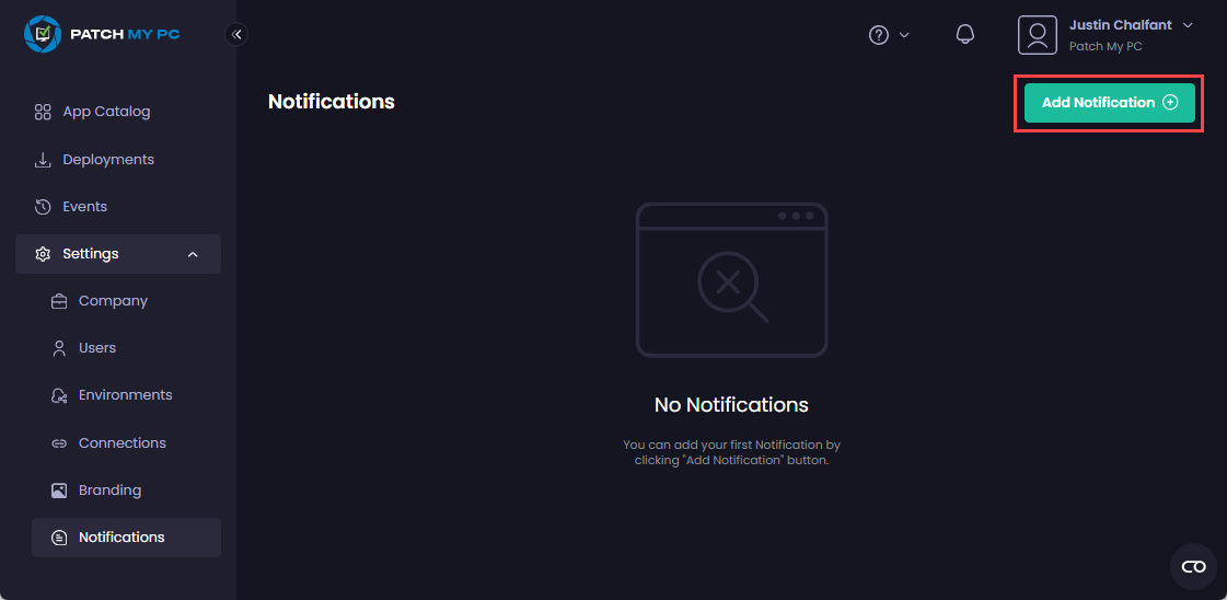 Clicking "Add Notification" in the header