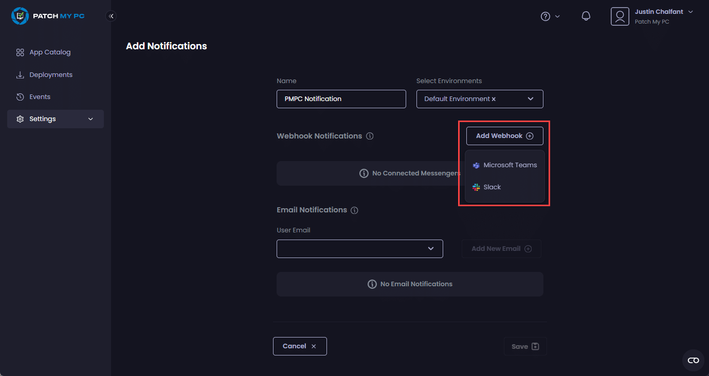 Clicking "Add Webhook"