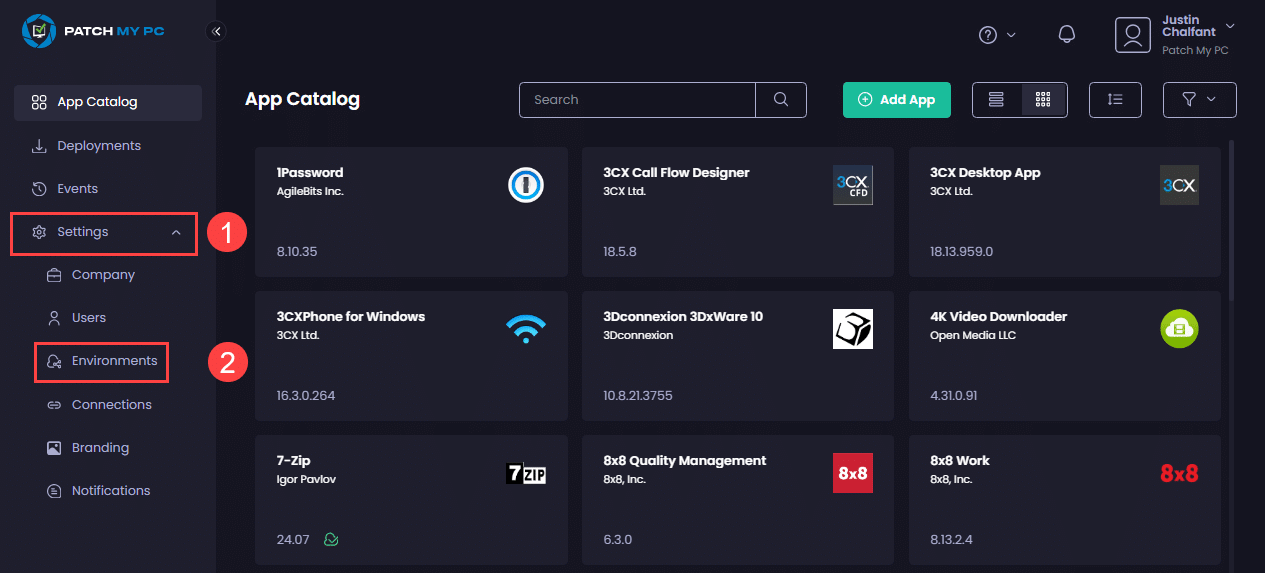 Navigating to "Settings | Environments"