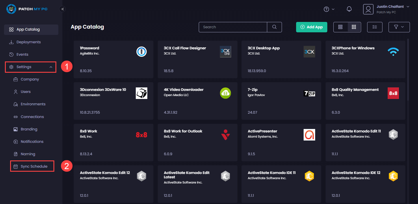 Navigating to "Settings | Sync Schedule"