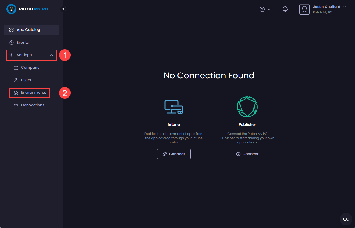 Navigating to "Settings | Environments"