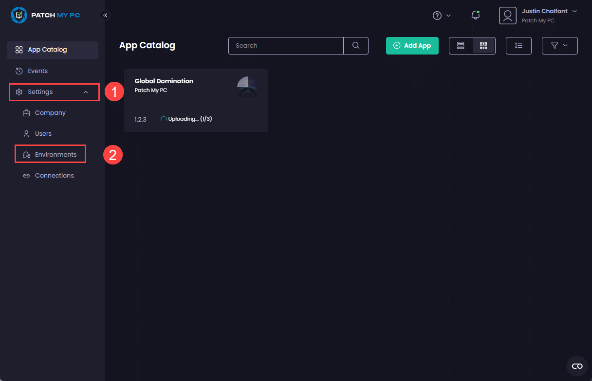Navigating to "Settings | Environments"