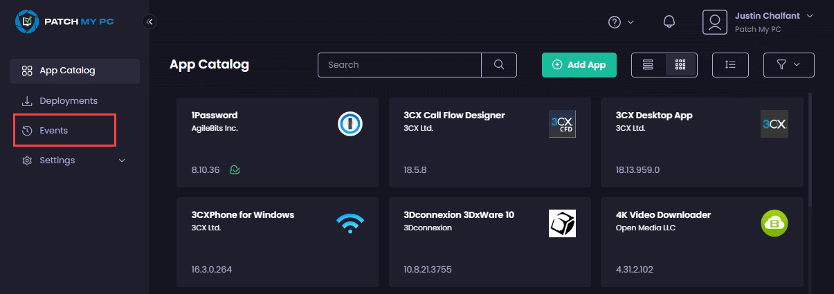 Navigating to "Events" to access the Events page