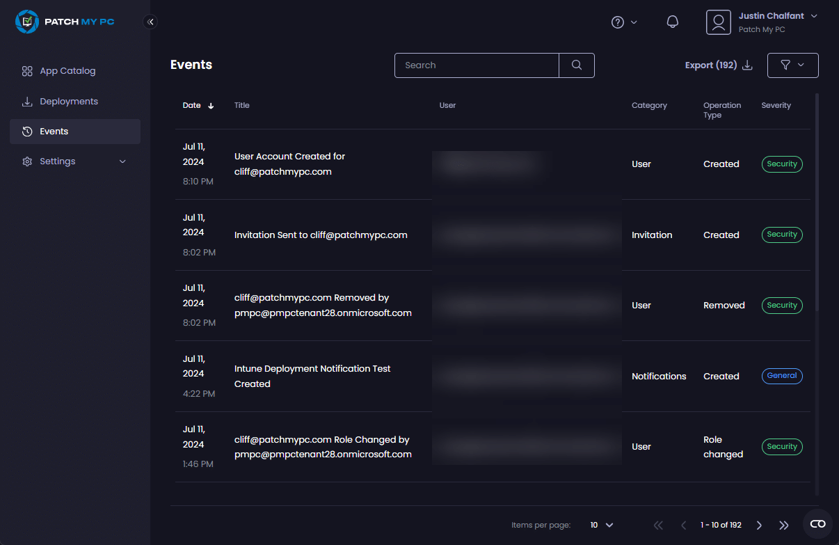 The "Events" page