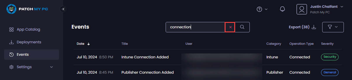 Clearing the "Search" box